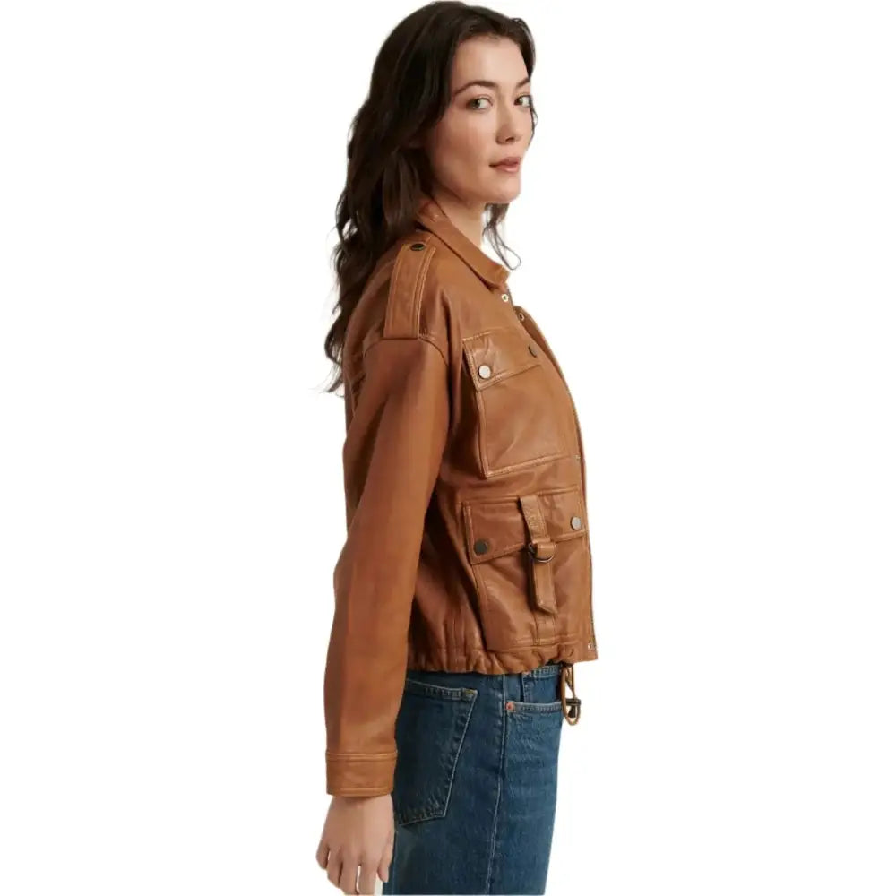 Women’s Brown Leather Jacket – New Stylish Design-3