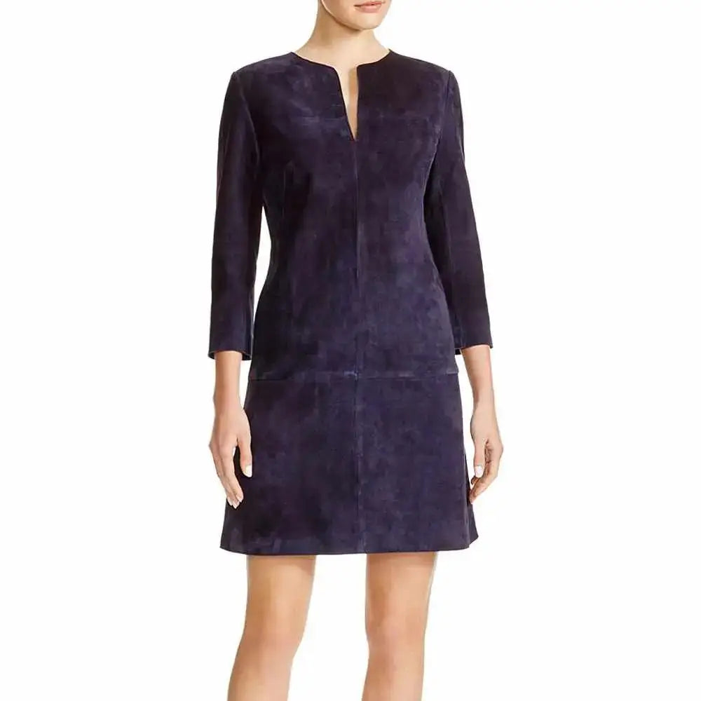 Women’s Nubuck Leather Mini Party Dress-0