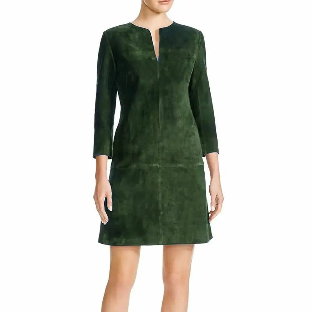 Women’s Nubuck Leather Mini Party Dress-2