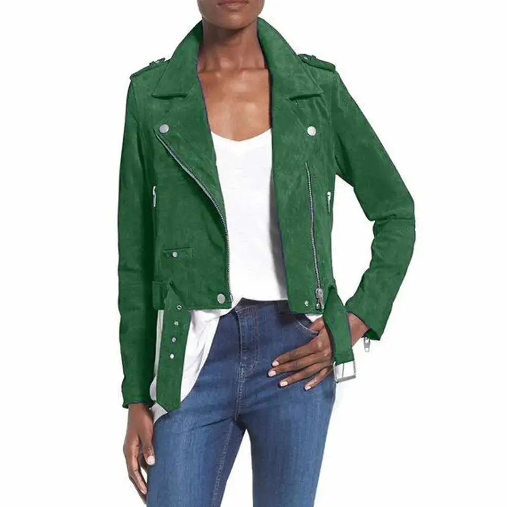 Women’s Nubuck Leather Biker Jacket-5