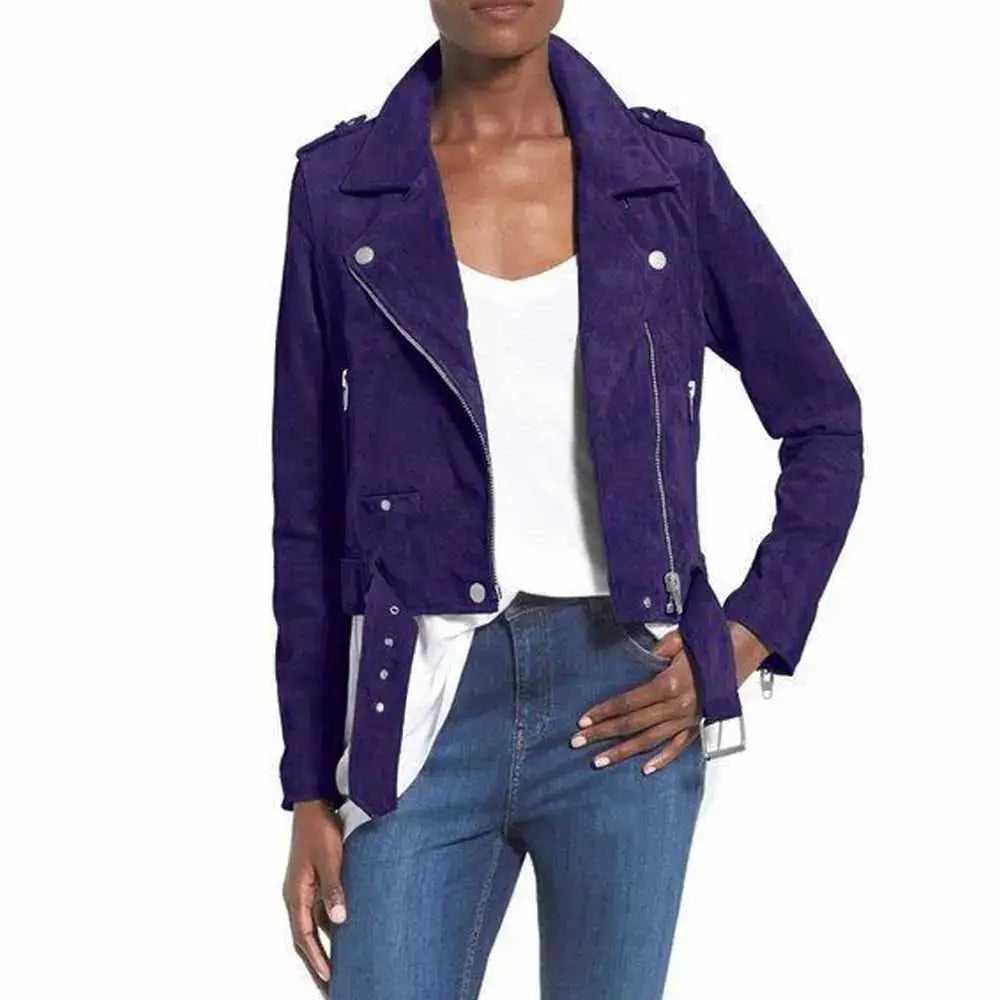 Women’s Nubuck Leather Biker Jacket-4
