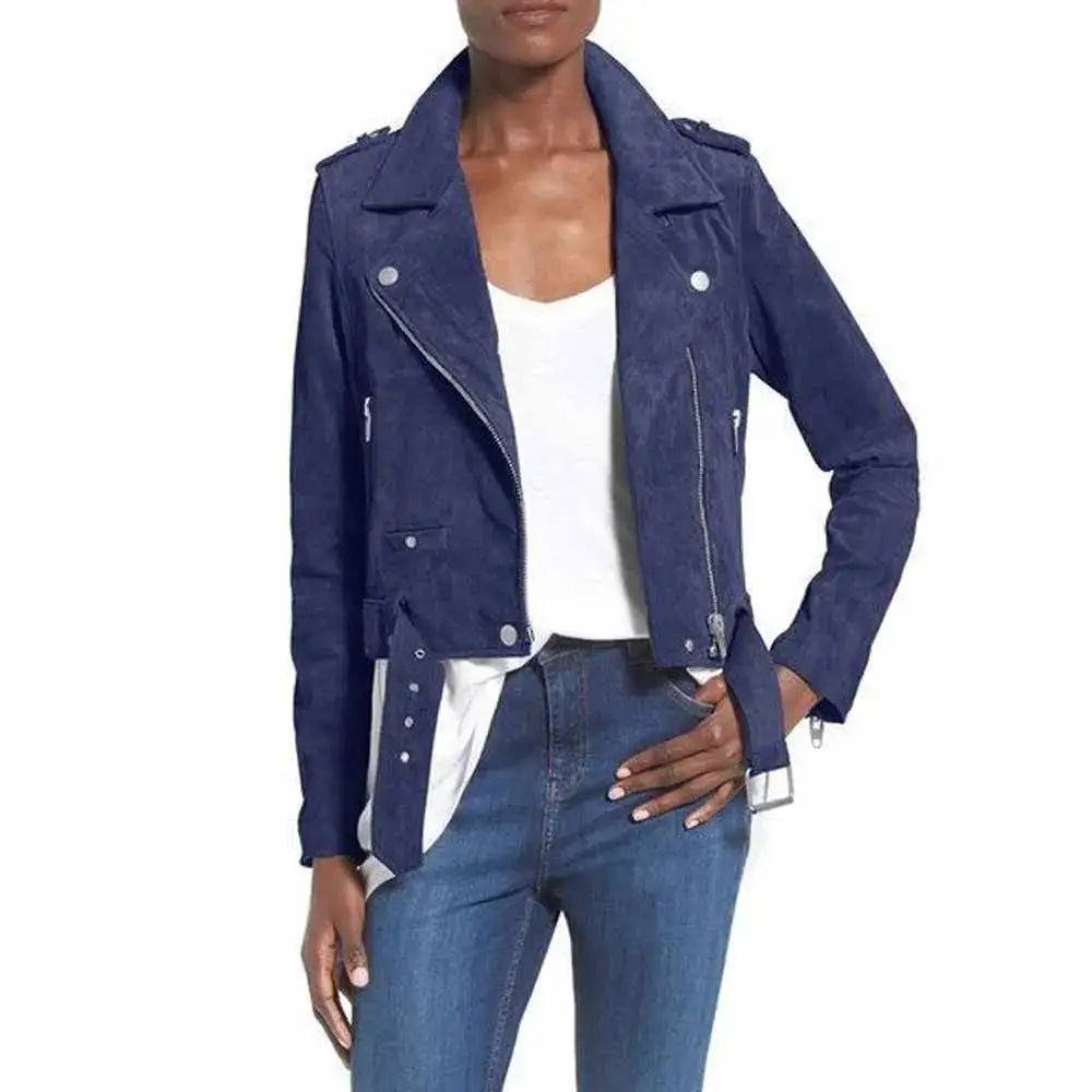 Women’s Nubuck Leather Biker Jacket-0