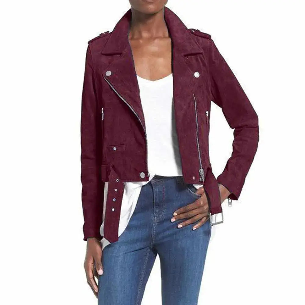 Women’s Nubuck Leather Biker Jacket-2