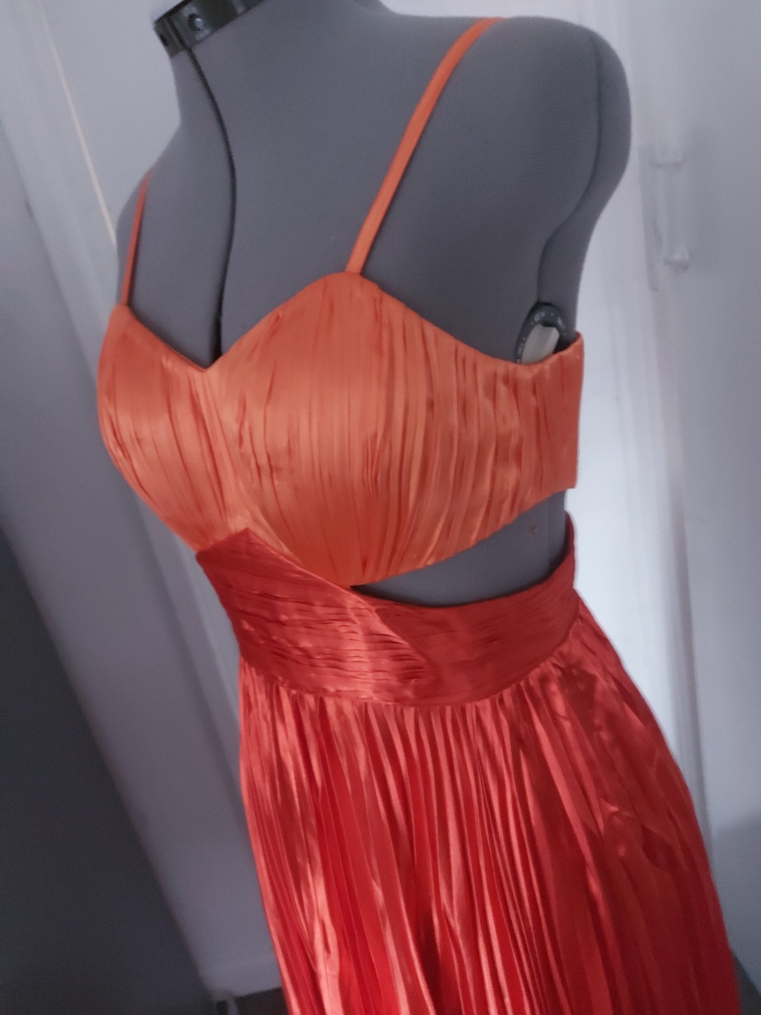 Orange Pleated Cut-Out Maxi Dress-4