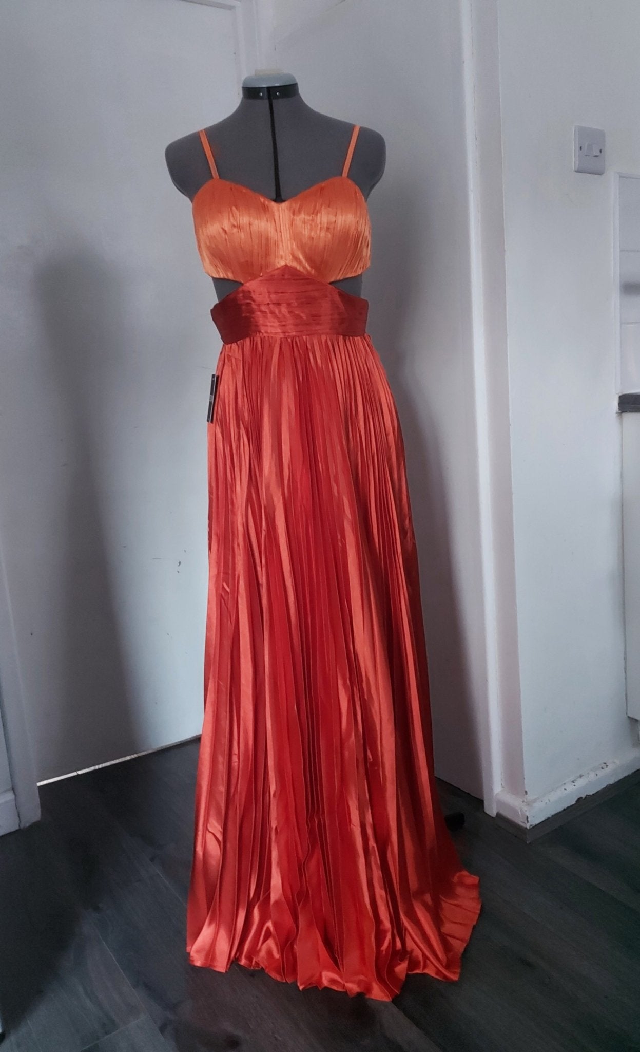 Orange Pleated Cut-Out Maxi Dress-2
