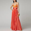 Orange Pleated Cut-Out Maxi Dress-0
