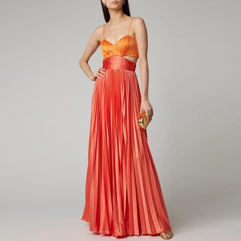 Orange Pleated Cut-Out Maxi Dress-0