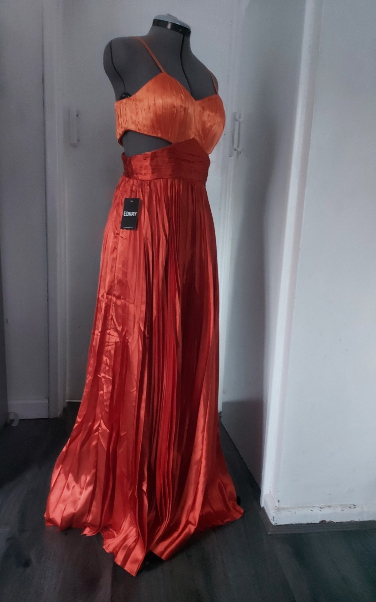 Orange Pleated Cut-Out Maxi Dress-3