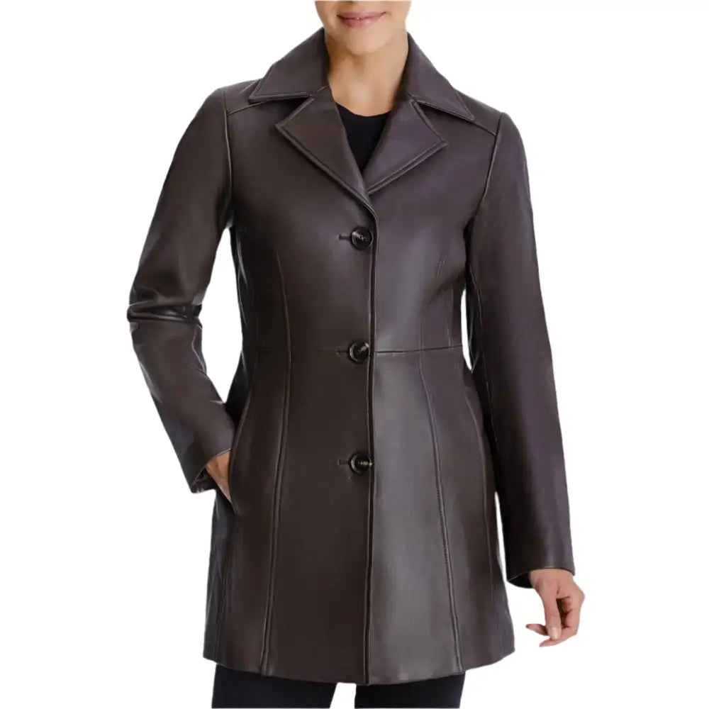 Women’s Petite Leather Button-Down Coat-0