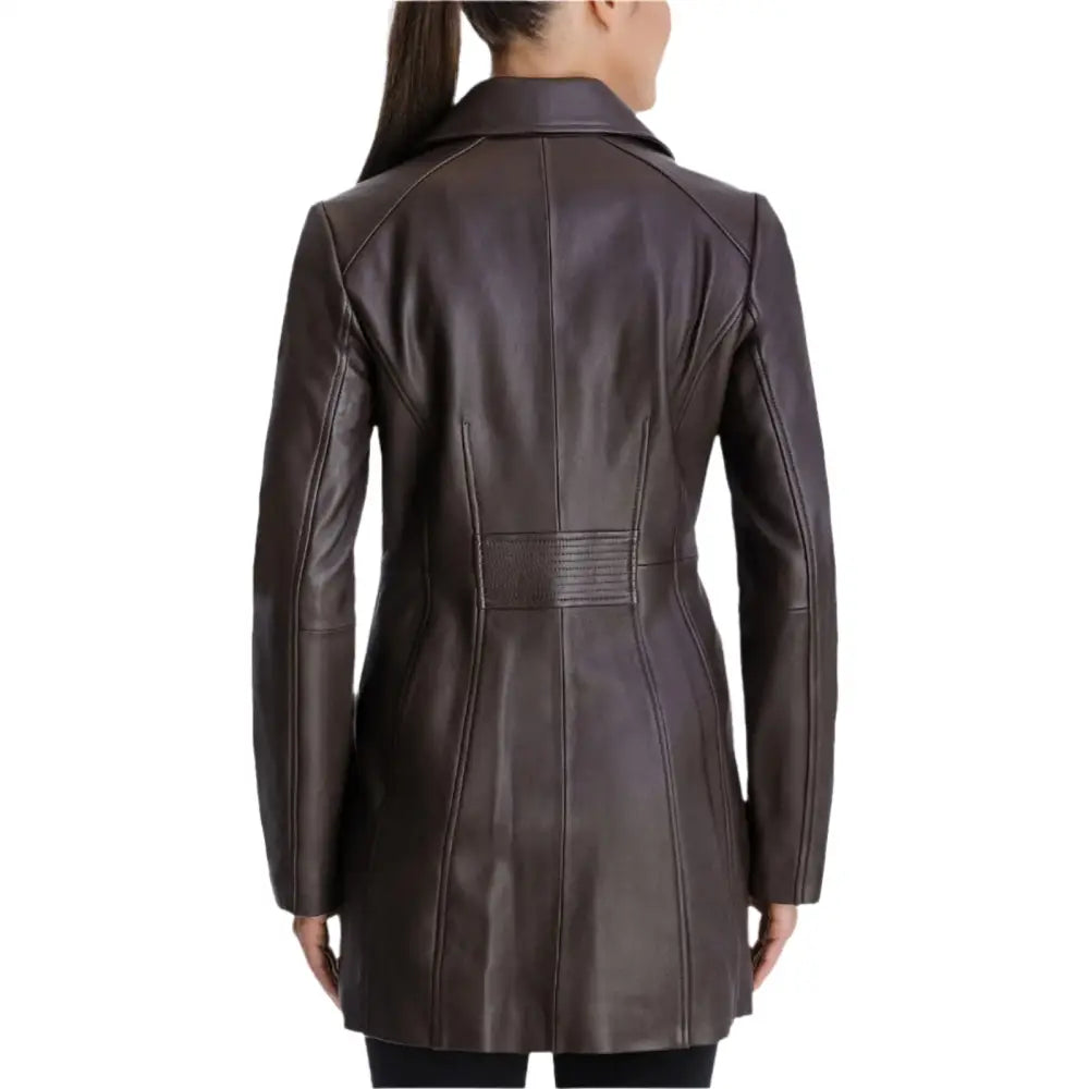Women’s Petite Leather Button-Down Coat-1