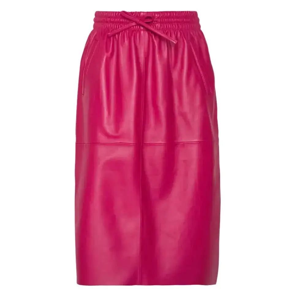 Women’s Pink Midi Leather Skirt-0