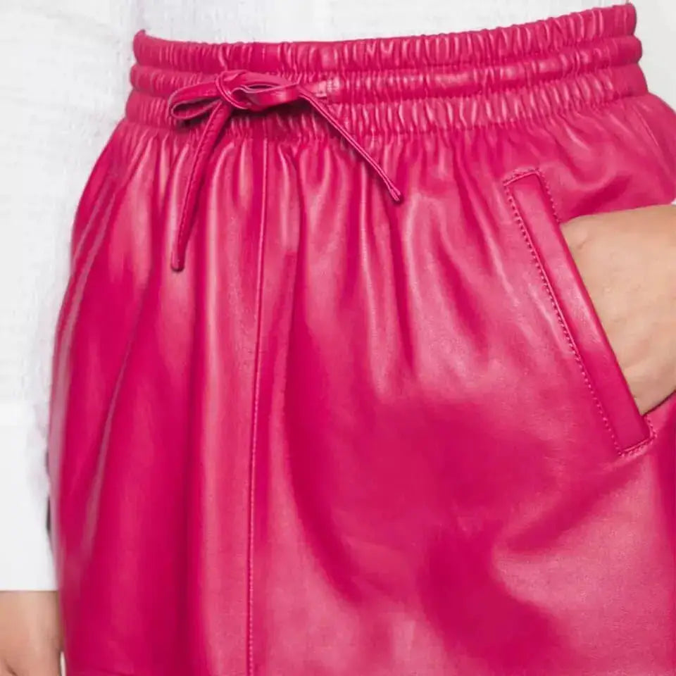 Women’s Pink Midi Leather Skirt-1