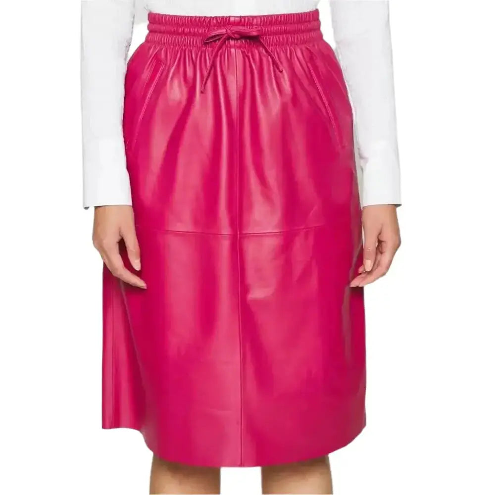 Women’s Pink Midi Leather Skirt-2
