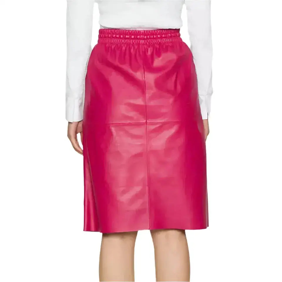 Women’s Pink Midi Leather Skirt-3