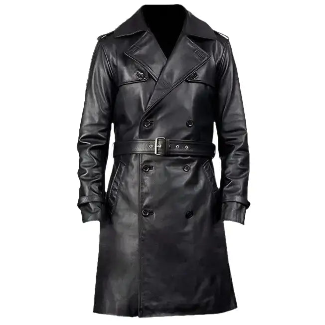 Premium Mens Cow Leather Trench Coat-0