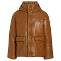 Men’s Brown Puffer Leather Bomber Jacket – Leather Down Jacket-0