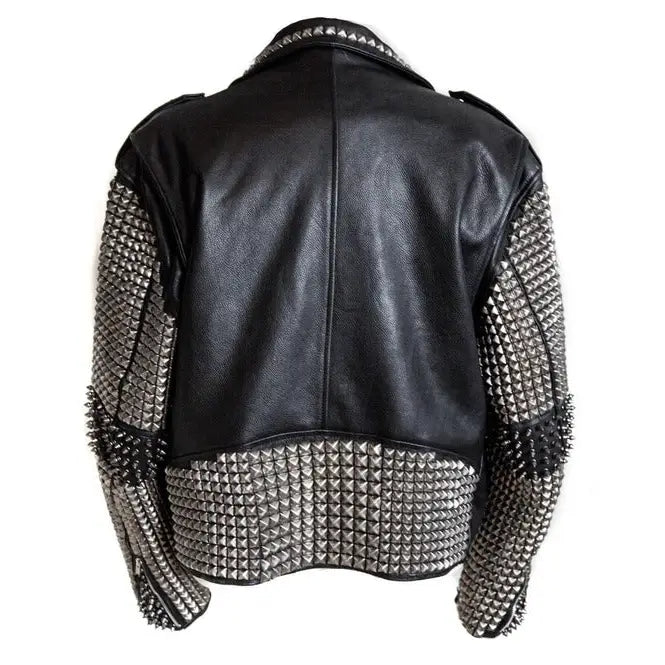 Men’s Punk Rock Studded Leather Jacket-2