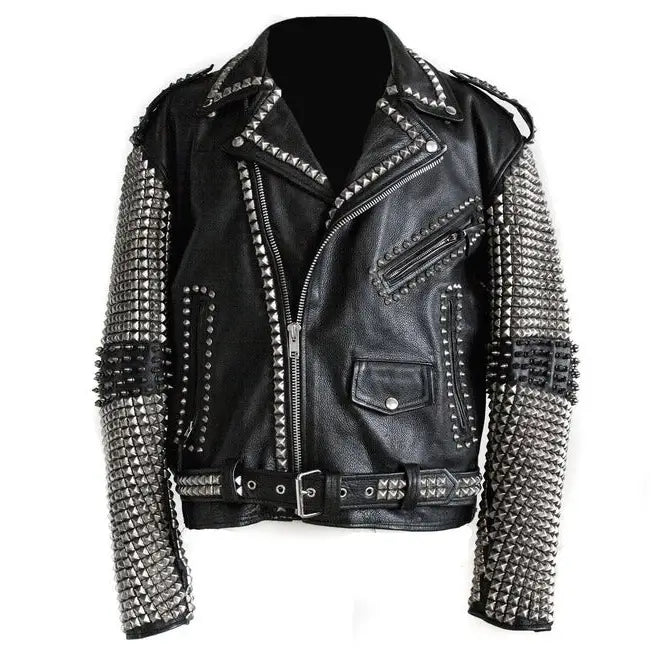 Men’s Punk Rock Studded Leather Jacket-3