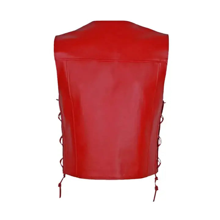 Men’s Red Motorcycle Biker Vest – Cowhide Leather-1