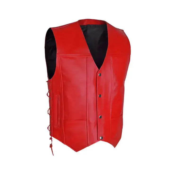Men’s Red Motorcycle Biker Vest – Cowhide Leather-2