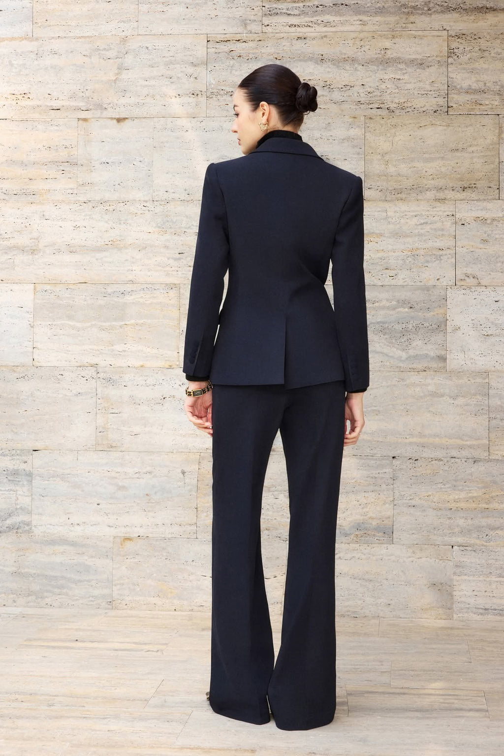 Navy wide-leg pantsuit - metallic buttons-1
