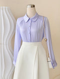Pearl Button Satin Shirt with Rounded Collar-0
