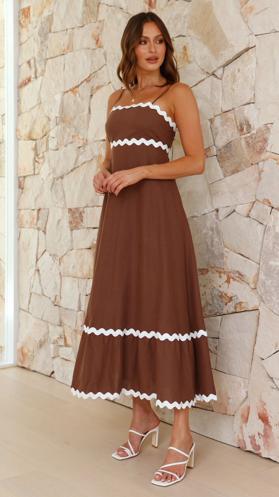Camel Brown Linen Dress with Ric Rac Lace-2