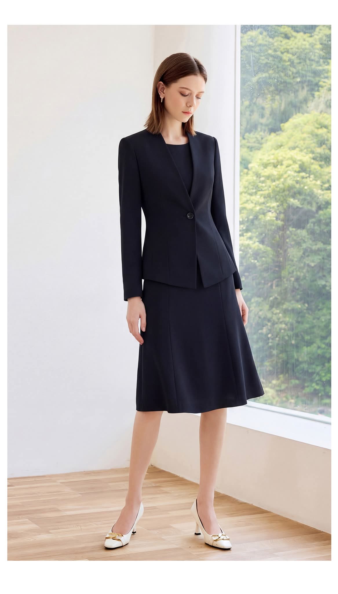 The Fit-and-Flare Dress Suit - Navy-0
