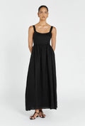 Black Linen Dress with Straps (syncee)-0