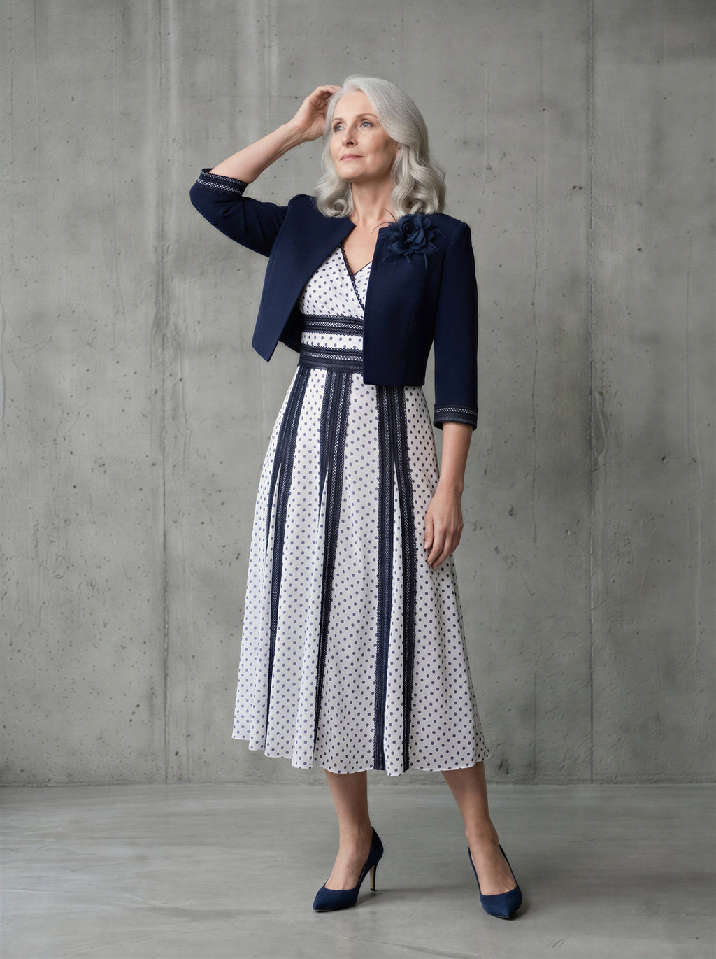 Hand-Made Navy Blue 2-Piece A-line Mother of the Bride Dress with Bolero-3