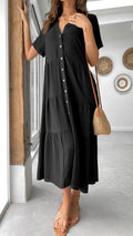 Black Linen Button-Down Midi Dress (syncee)-0