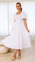 White Smocked Midi Dress-0