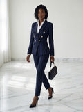 Navy stripped 2-piece pants suit (UK size 6)-0