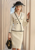 The beige piped peplum tweed skirt suit-0