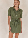 Shirt Style Linen Dress with Tie-Ups-0