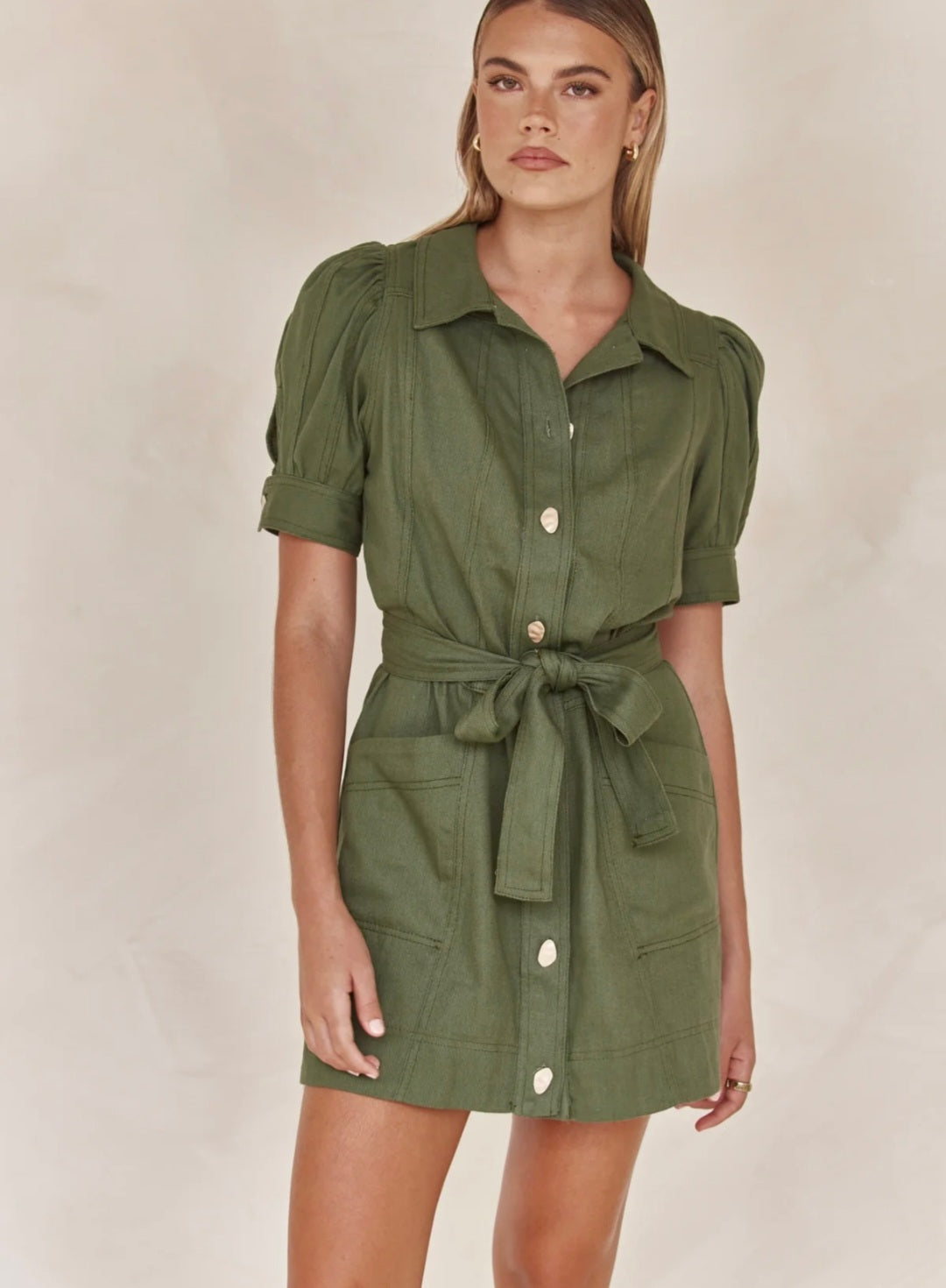 Shirt Style Linen Dress with Tie-Ups-0