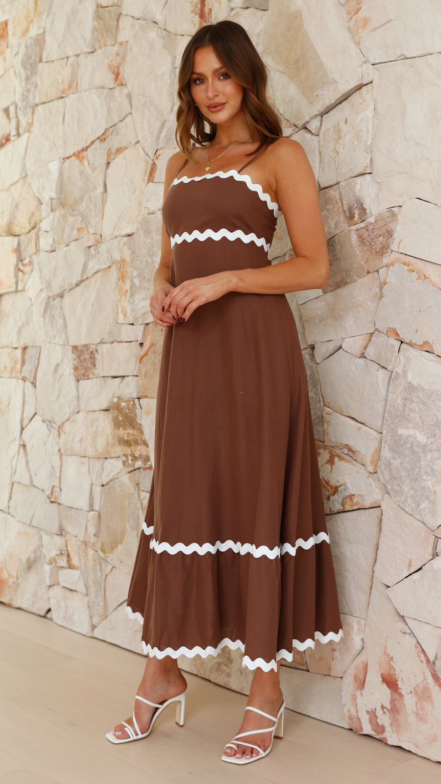 Camel Brown Linen Dress with Ric Rac Lace-3
