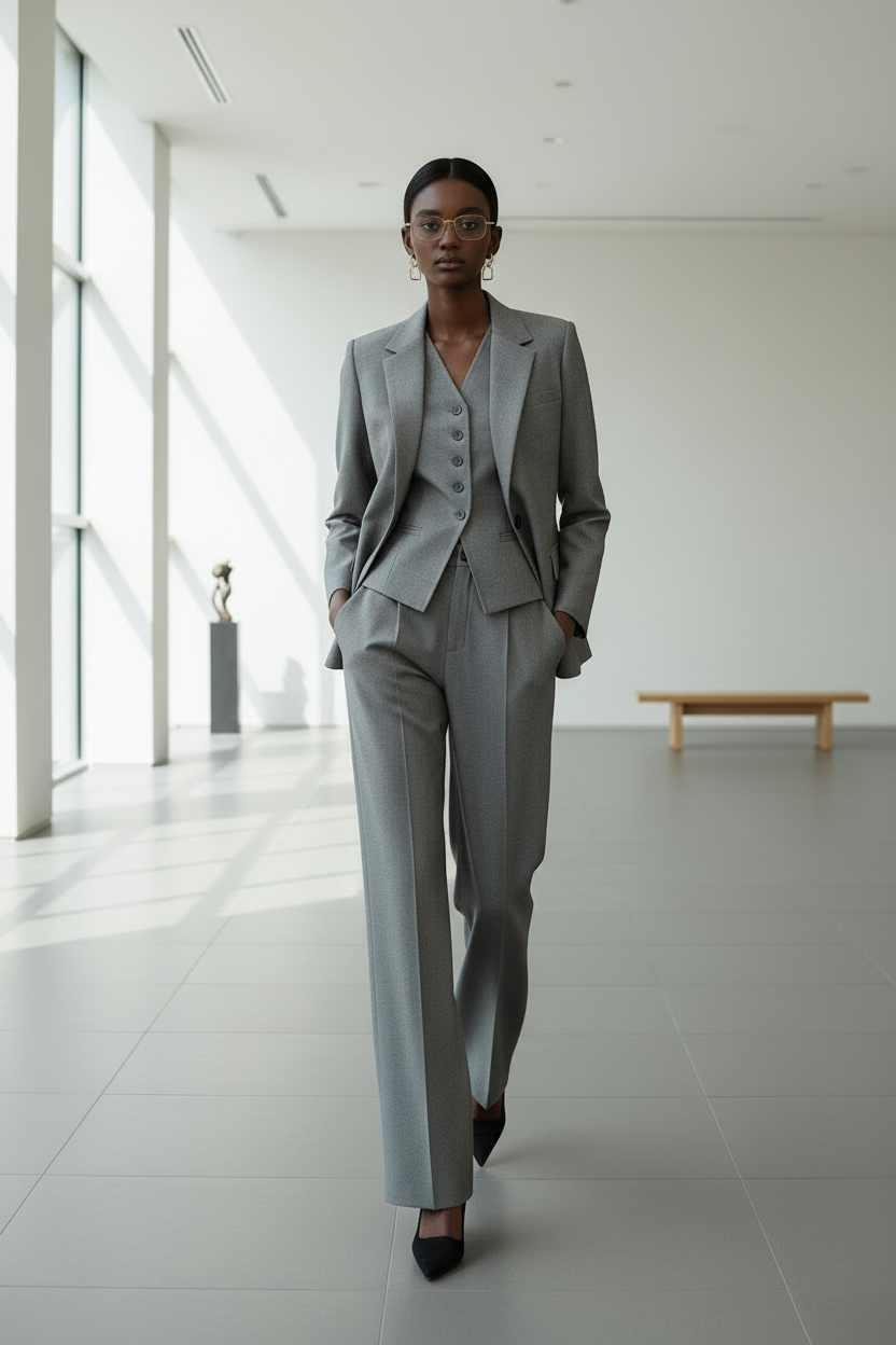 Modern 3-Piece Power Suit in Medium Grey-0
