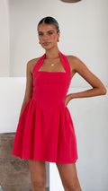 Red Linen Mini Dress-0
