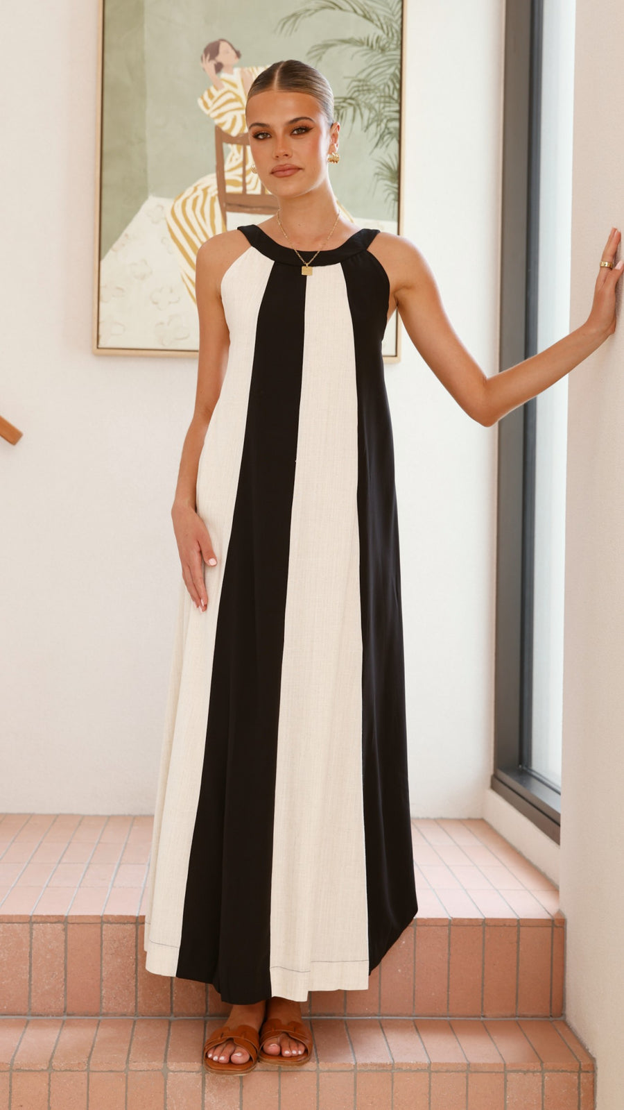 Black & White Linen Panel Dress-2