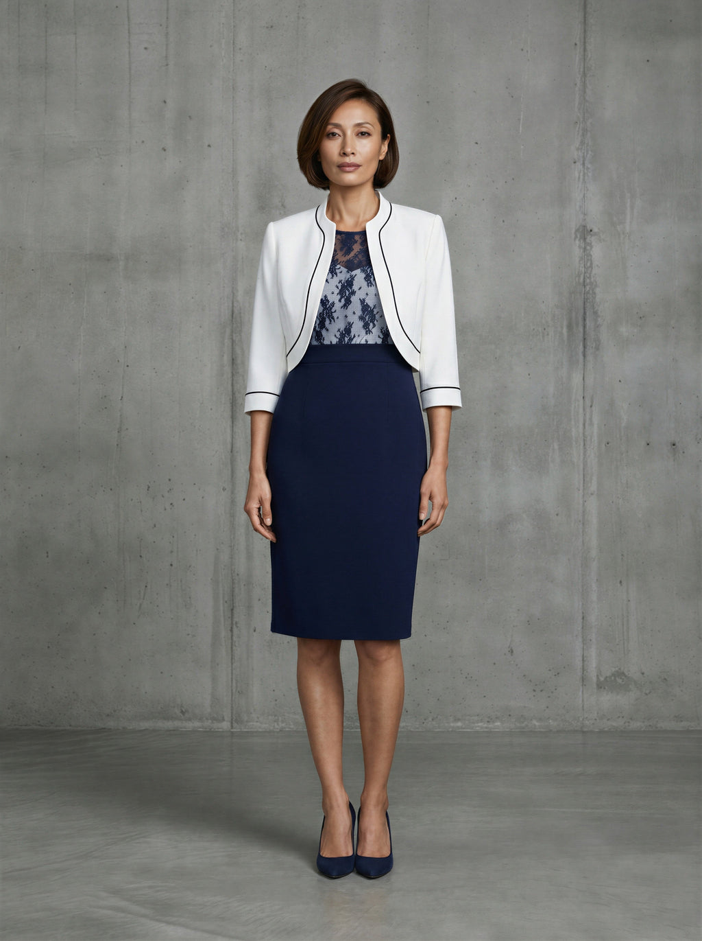 The navy-white 2-piece formal mum dress suit-1