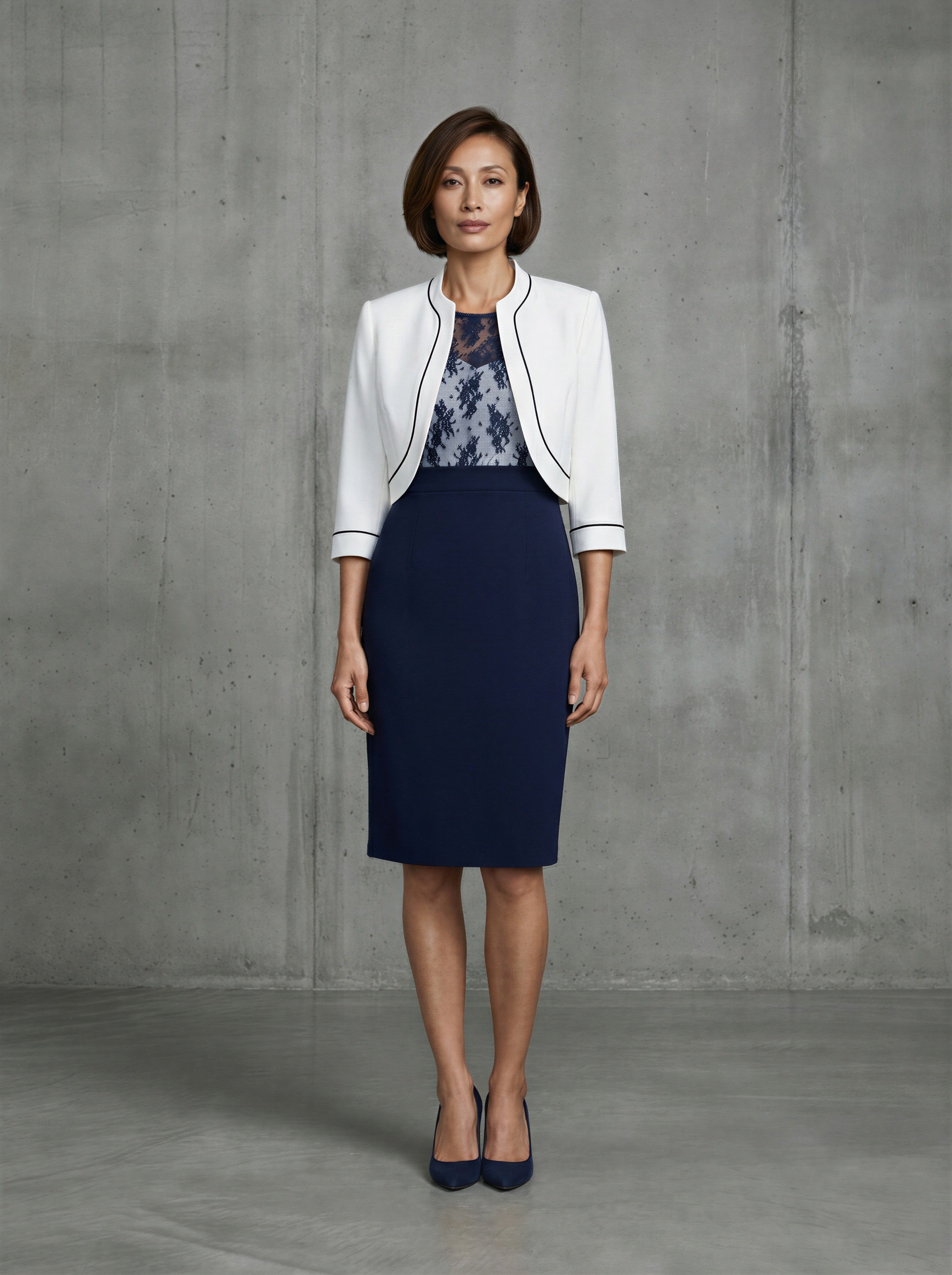 The navy-white 2-piece formal mum dress suit-1