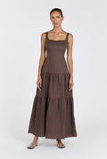Brown Linen Tiered Dress (syncee)-0