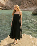 Black Linen Maxi Dress with Tie Straps (syncee)-0