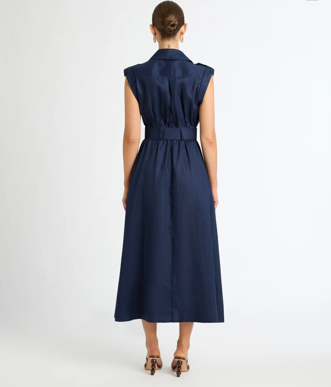Blue Linen Midi Dress (syncee)-3