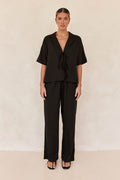 Black Linen Co ord set-0