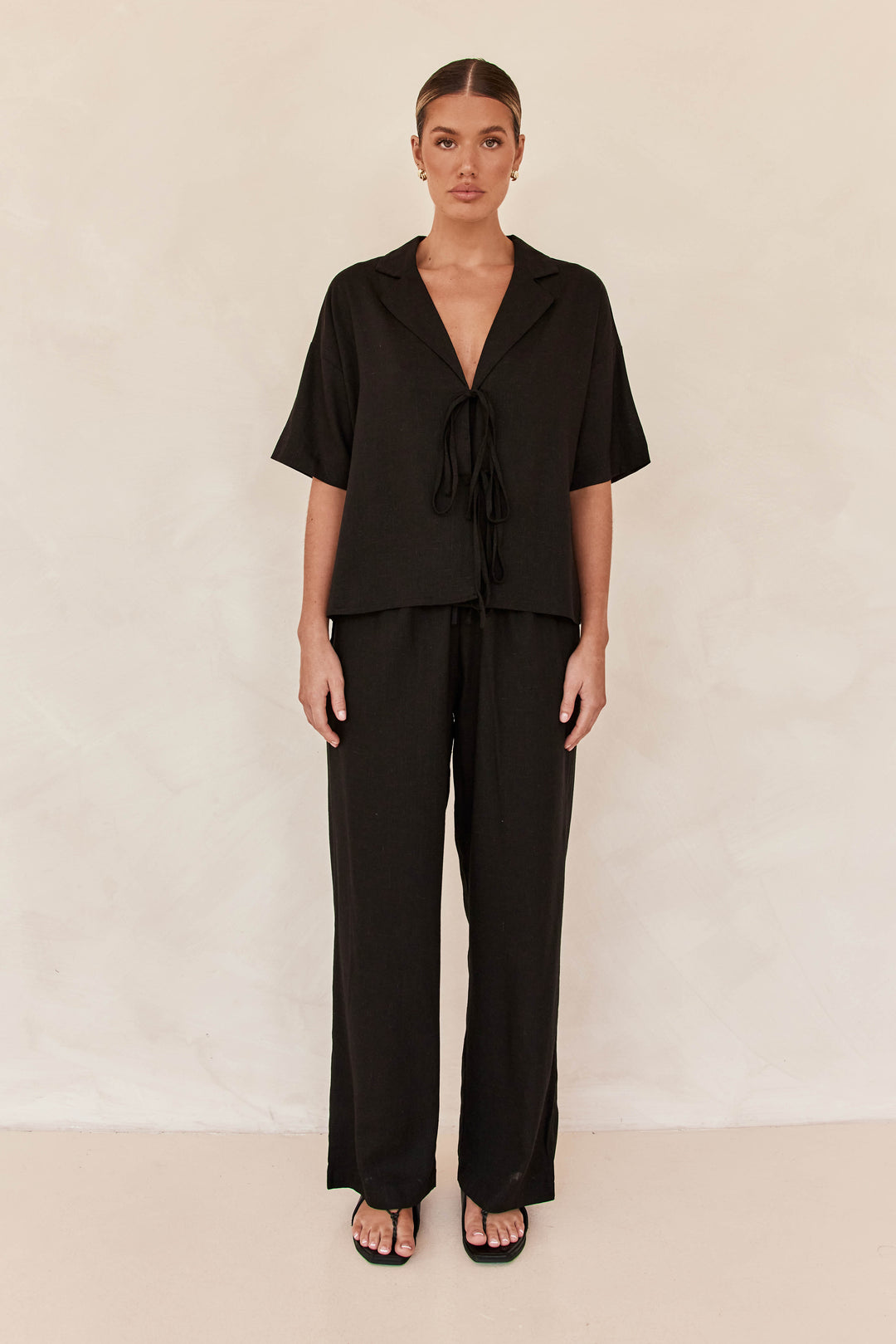 Black Linen Co ord set-0