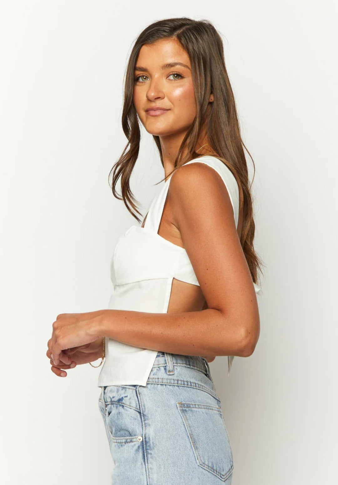 White Cotton Summer Backless Top-1