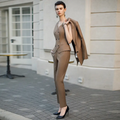 The coffee brown 3-piece midi pantsuit (UK size 12)-0