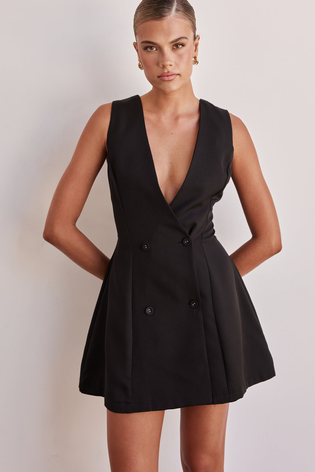Double Breasted Mini Black Dress-0
